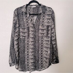 Pleione womans sheer long sleeve top M black snake print sophisticated chic